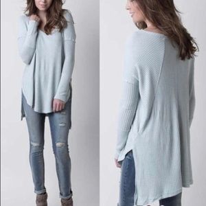 Free People Sky Blue Scoop Neck Long Sleeve Waffle Knit Ventura Thermal